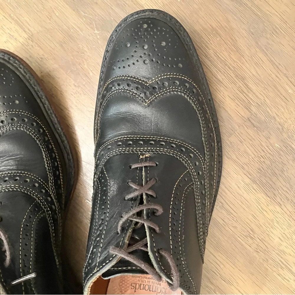 ALLEN EDMONDS McTavish Size 9.5 Black Leather Oxford Lace Up Wingtip Shoes‎